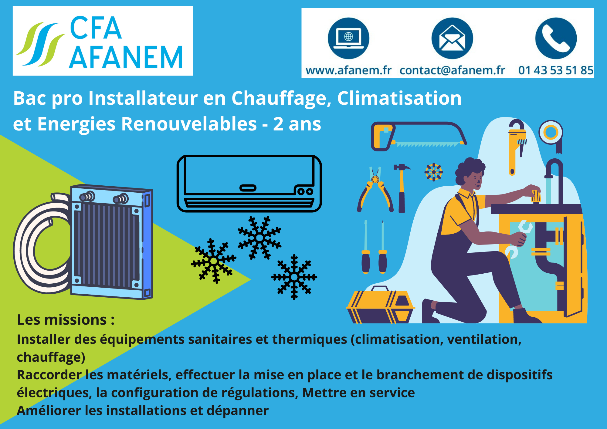 CFA AFANEM - ouverture bac pro Installateur en Chauffage, Climatisation et  Énergies Renouvelables - arpejeh